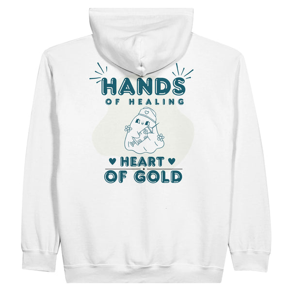 Hands of Healing, Heart of Gold - Nurse Appreciation Zip Hoodie - White - Hoodies