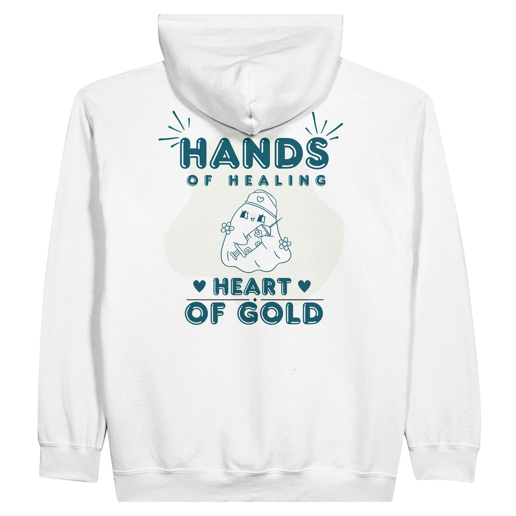 Hands of Healing, Heart of Gold - Nurse Appreciation Zip Hoodie - White - Hoodies