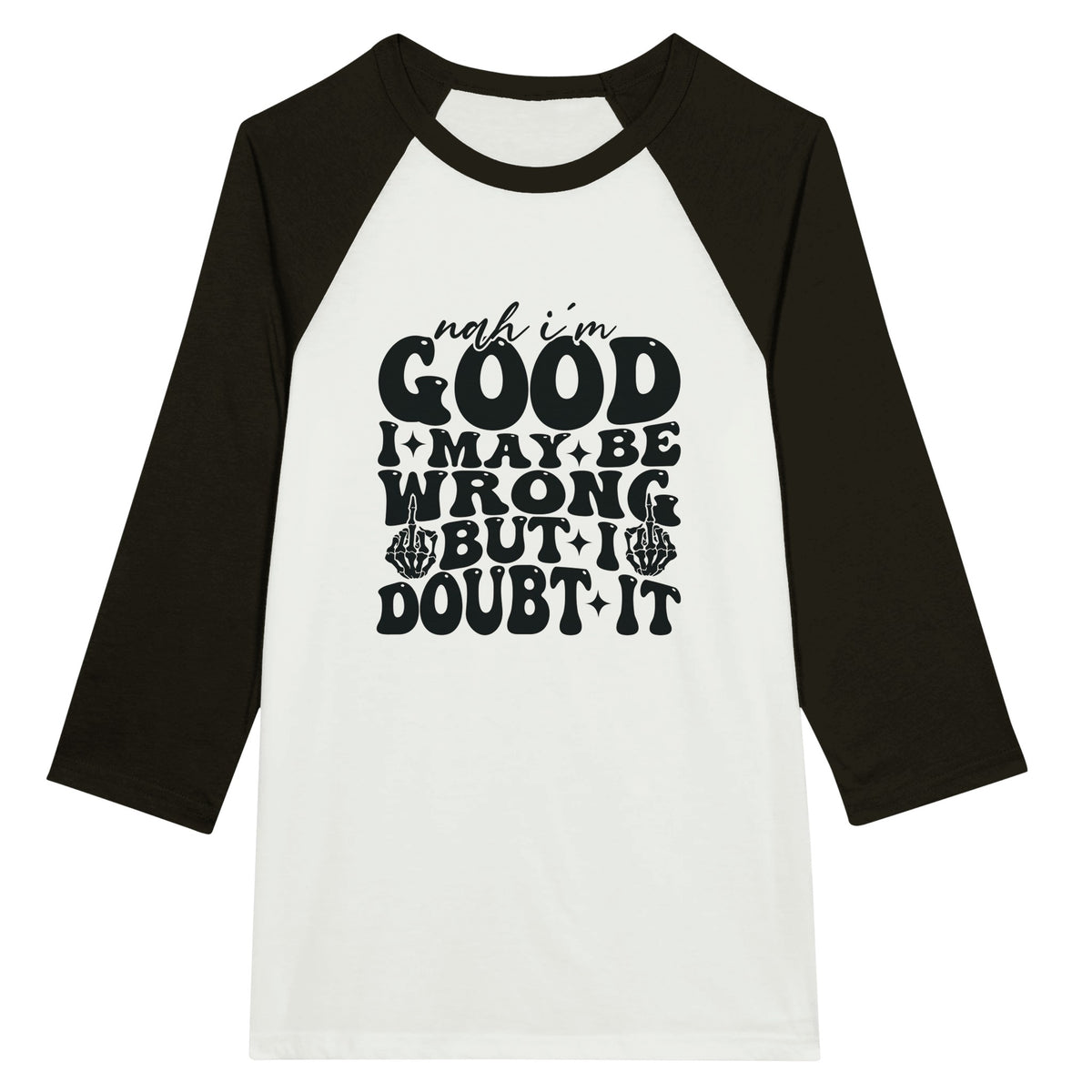 Doubtful Confidence - Unisex 3/4 sleeve Raglan T-shirt - White and Black - T-shirts