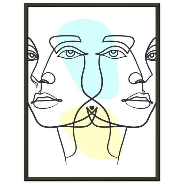 Twins in Harmony - Minimalist Faces with Pastel Touch - 45x60 cm 18x24″ - Metal Framed Posters