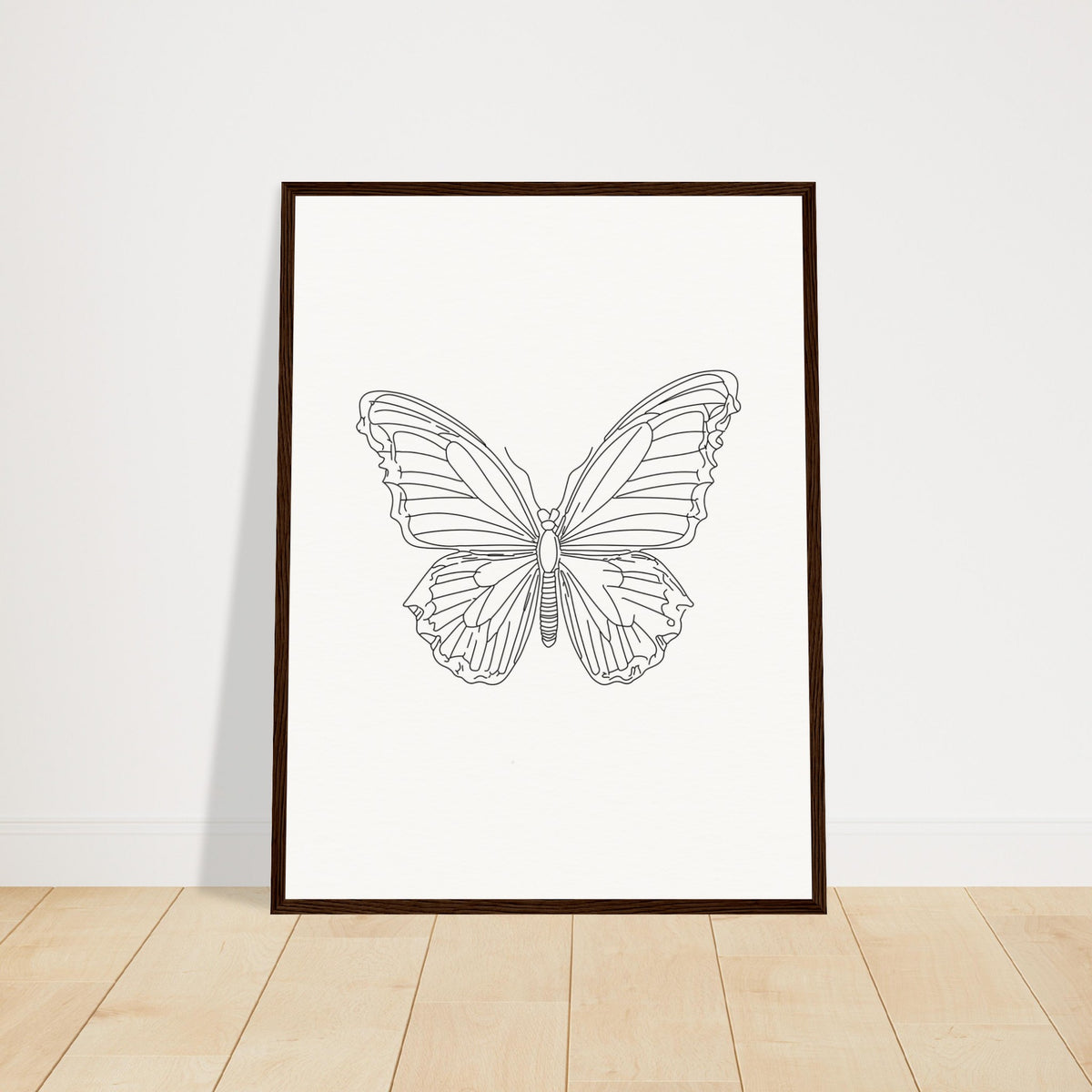 Butterfly Grace - Framed Minimalist Art - 45x60 cm 18x24″ Dark wood frame - Wooden Framed Posters