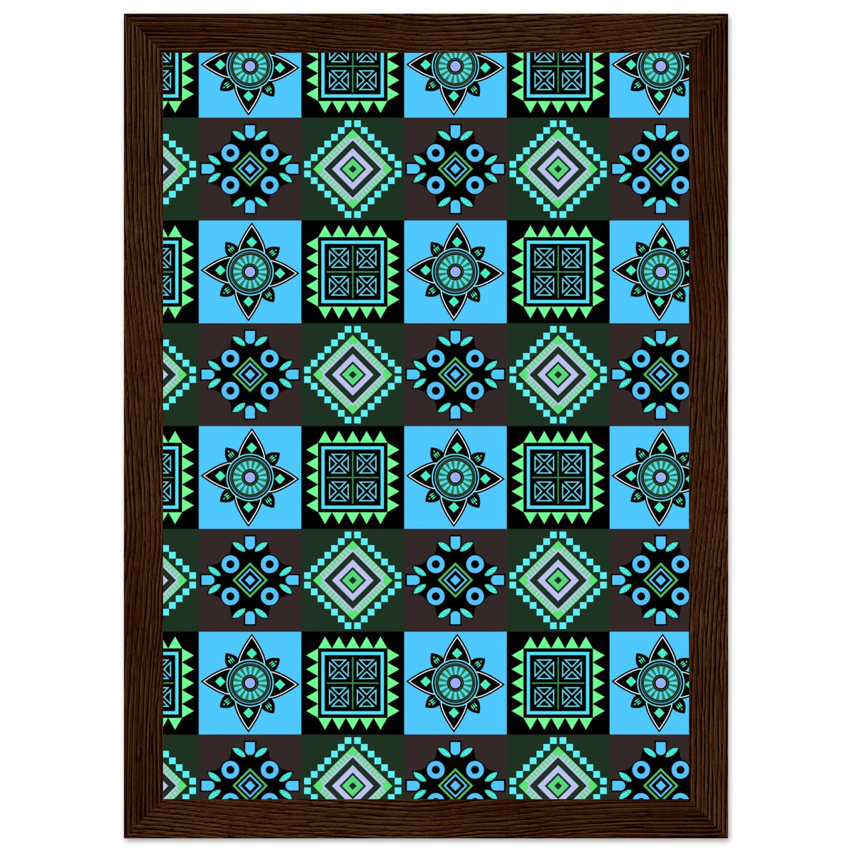 Symmetry in Blue - Luxurious Framed Print - A4 21x29.7 cm 8x12″ Dark wood frame - Wooden Framed Posters