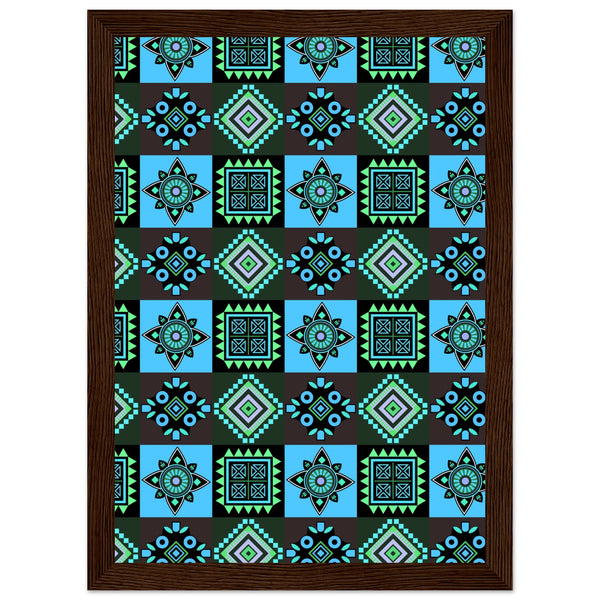 Symmetry in Blue - Luxurious Framed Print - A4 21x29.7 cm 8x12″ Dark wood frame - Wooden Framed Posters