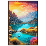 Mountain Serenity - Tranquil Landscape Art - 60x90 cm 24x36″ Dark wood frame - Wooden Framed Poster