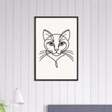 Timeless Cat Line Art - Natural Wood Framed Elegance - - Wooden Framed Posters