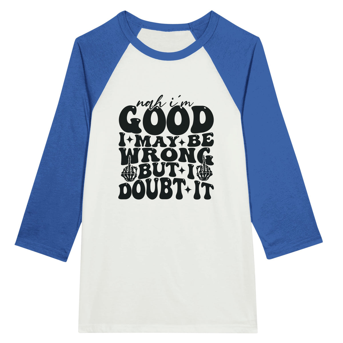 Doubtful Confidence - Unisex 3/4 sleeve Raglan T-shirt - White and True - T-shirts