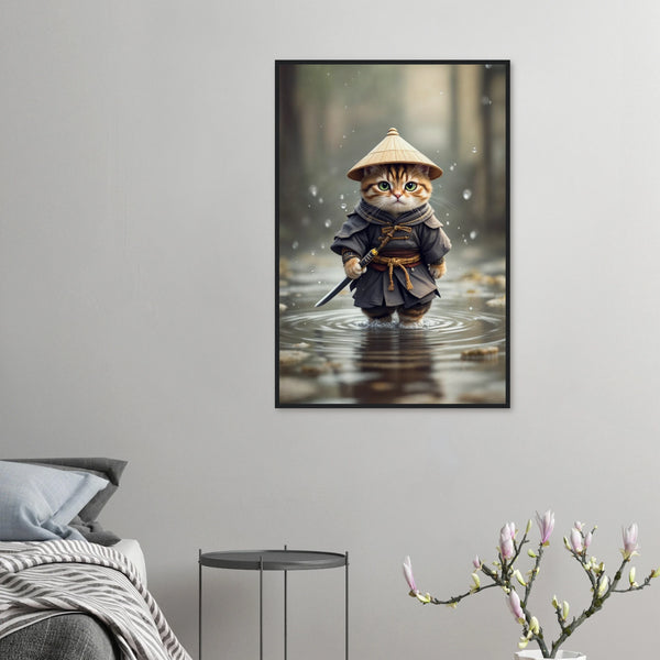 Samurai Kitty - Zen Warrior Framed Art - 60x90 cm 24x36″ Black frame - Wooden Framed Posters