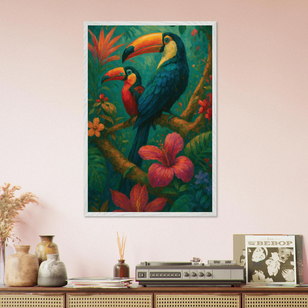Tropical Toucans Wooden Framed Poster – Jungle Art Gift - - Wooden Framed Posters