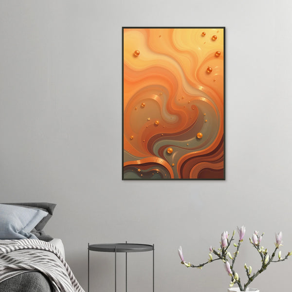 Golden Orbs - Dynamic Orange Swirl Art Print - 60x90 cm 24x36″ - Metal Framed Posters