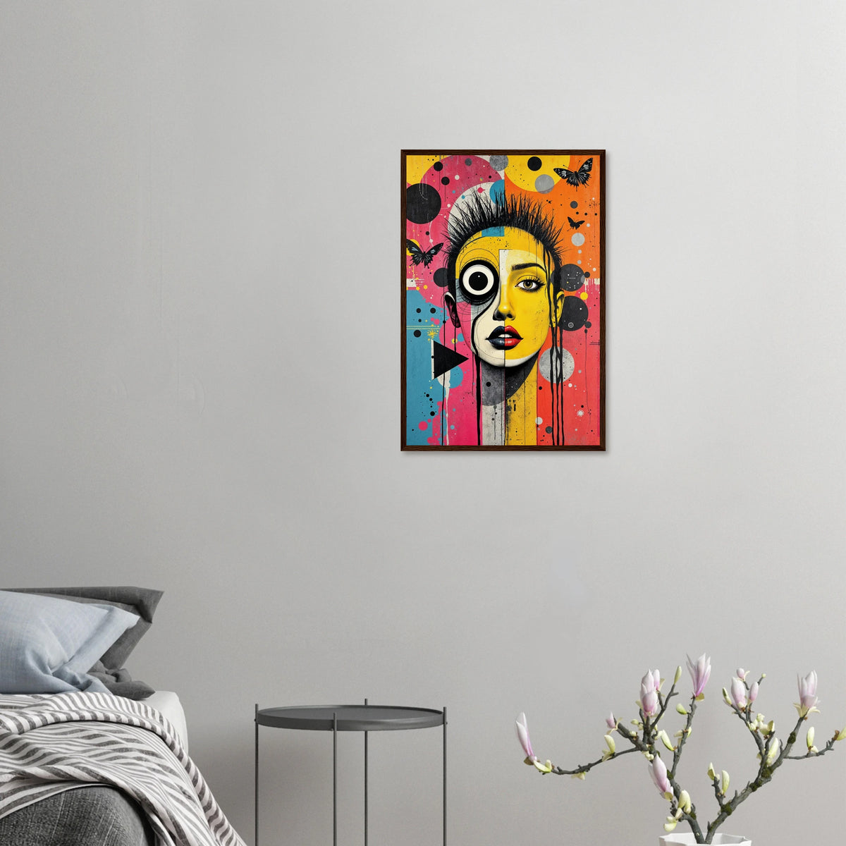 Fragmented Muse - Eclectic Portrait Framed Art - 40x60 cm 16x24″ Dark wood frame - Wooden Framed Posters