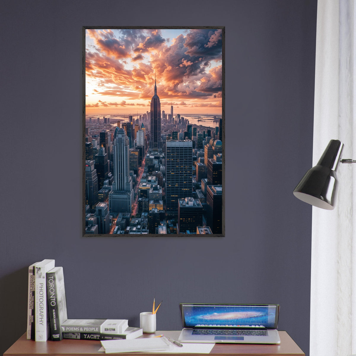 New York Skyline at Sunset - AI Masterpiece - Black frame - Framed Posters
