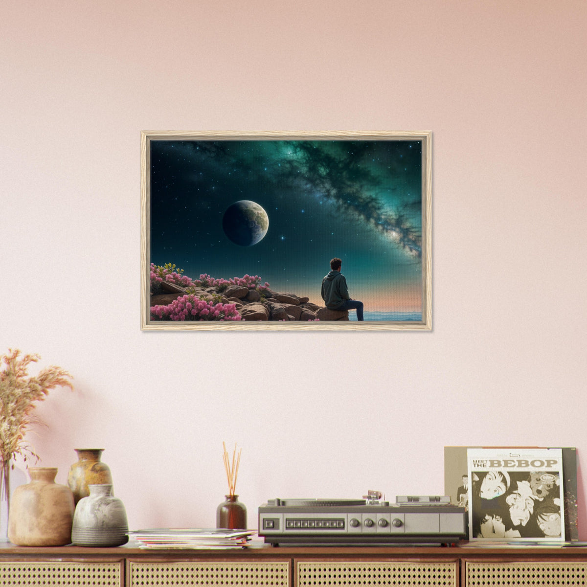 Cosmic Contemplation - A Journey Beyond the Stars - - Framed Canvas