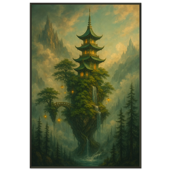 Mystical Pagoda Fantasy - Metal Framed Poster - - Metal Framed Posters