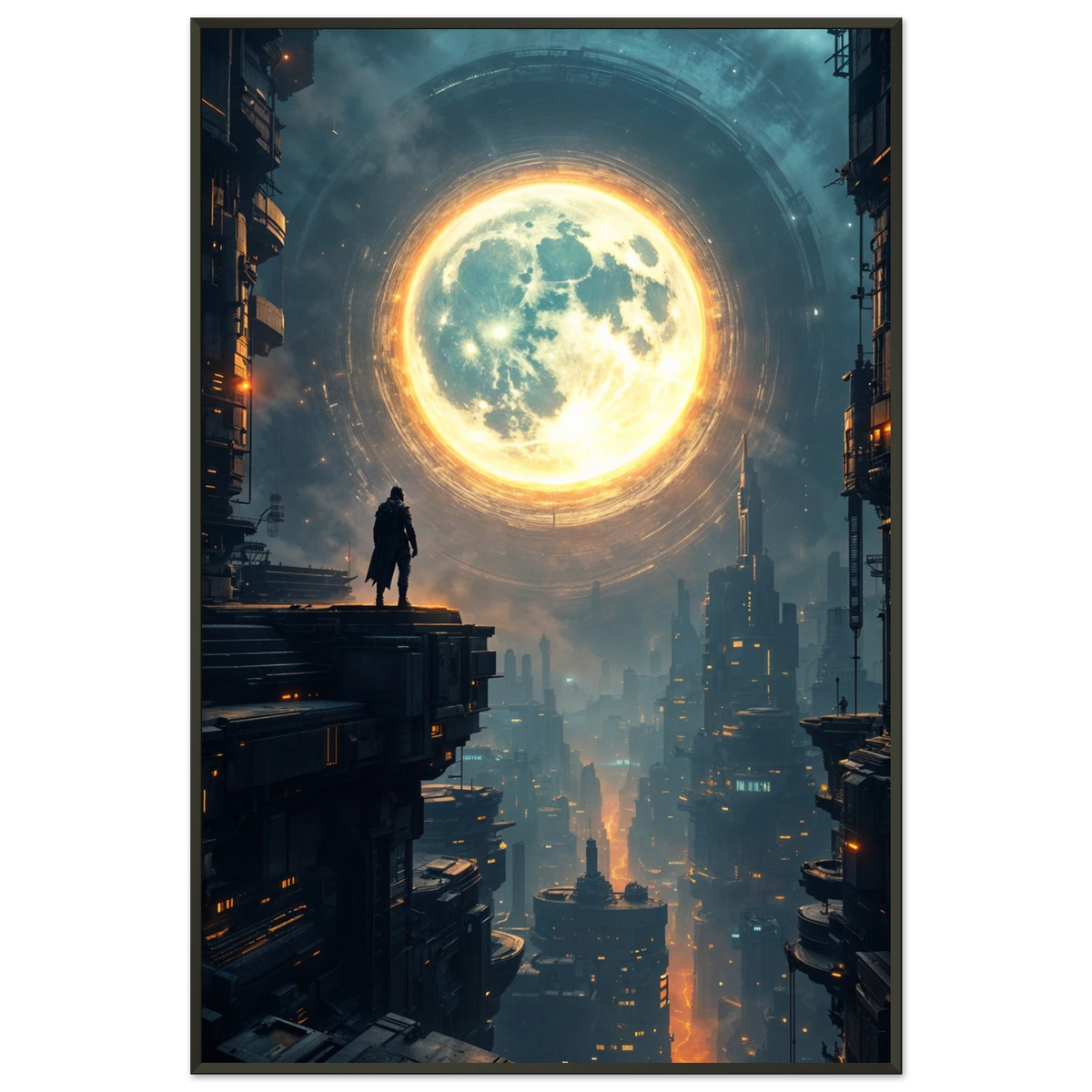 Sci-Fi Moonlight Poster – Gift for Dreamers & Explorers - - Metal Framed Posters