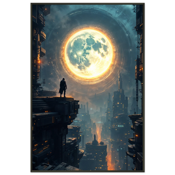 Sci-Fi Moonlight Poster – Gift for Dreamers & Explorers - - Metal Framed Posters