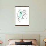 Elegance in Line - Minimalist Female Profile Art with Wooden Hangers - 50x70 cm 20x28″ Dark wood wall hanger - Posters With Hanger