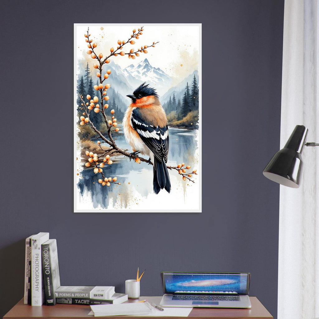 Serene Sanctuary - Bird & Bloom Framed Art Print - 60x90 cm 24x36″ White frame - Framed Posters