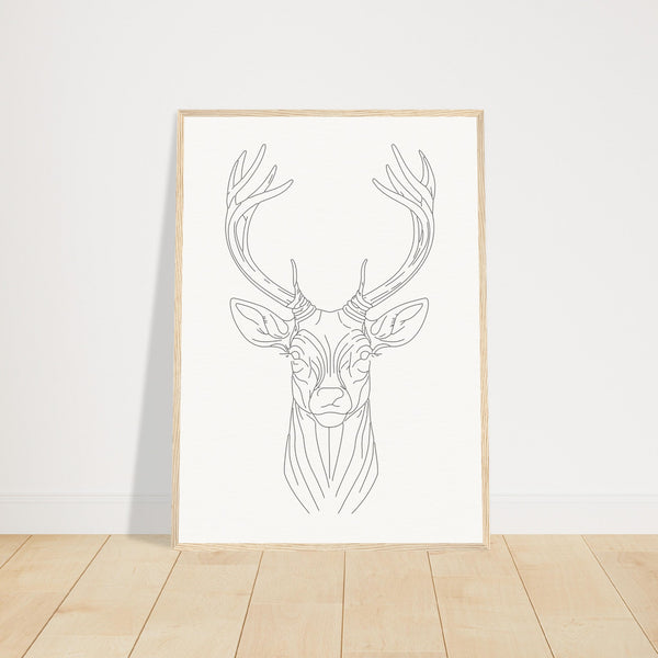 Nature's Grace - Deer Illustration - 50x70 cm 20x28″ Wood frame - Wooden Framed Posters