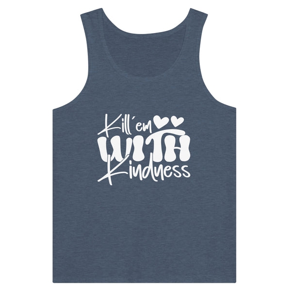 Kindness Command - 'Kill em WITH Kindness' Apparel - Heather Navy - Tank Tops