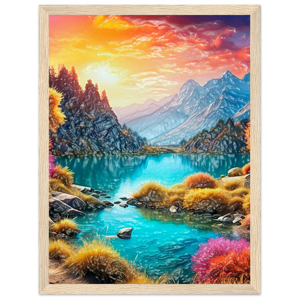 Mountain Serenity - Tranquil Landscape Art - 30x40 cm 12x16″ Wood frame - Wooden Framed Poster