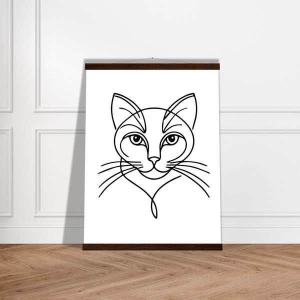 Cat's Gaze - Contemporary Line Art Poster - 45x60 cm 18x24″ Dark wood wall hanger - Posters With Hanger