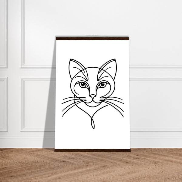 Cat's Gaze - Contemporary Line Art Poster - 60x90 cm 24x36″ Dark wood wall hanger - Posters With Hanger