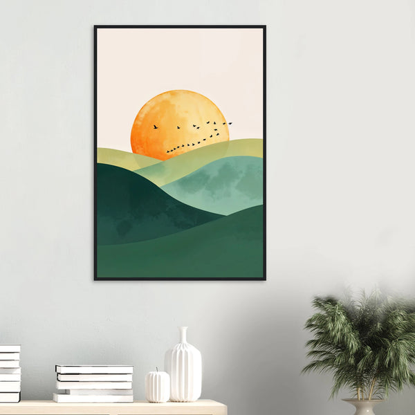 Wooden Framed Poster – Golden Sunset for Gifting Joy - Black frame - Wooden Framed Posters