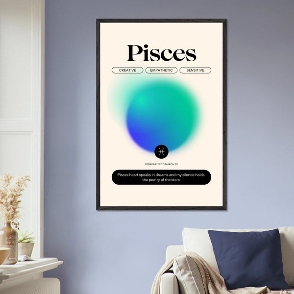 Zodiac Wall Art Framed Poster for Astrology Lovers - Black frame Pisces - Wooden Framed Posters