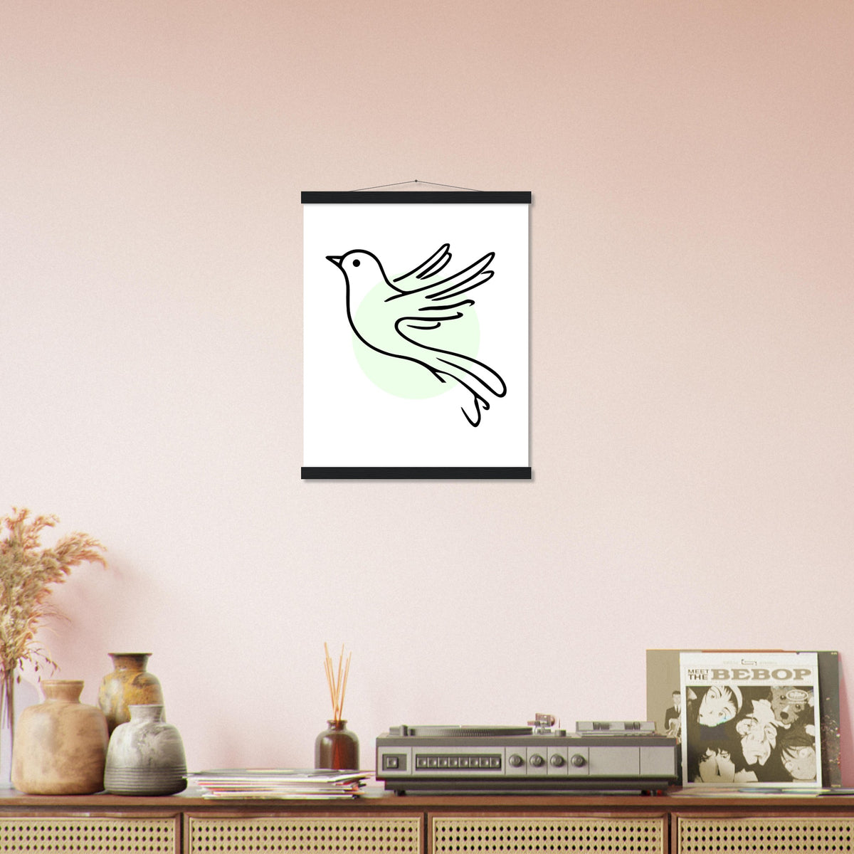 Serene Wings - Bird Art Poster with Magnetic Wooden Hanger - - Posters With Hanger