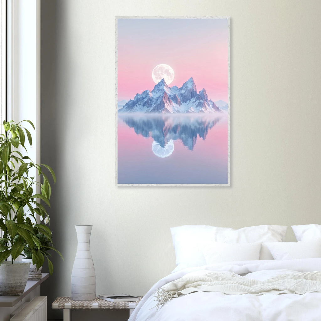 Gift Stillness & Light – Lunar Peaks Wooden Poster - White frame - Wooden Framed Posters