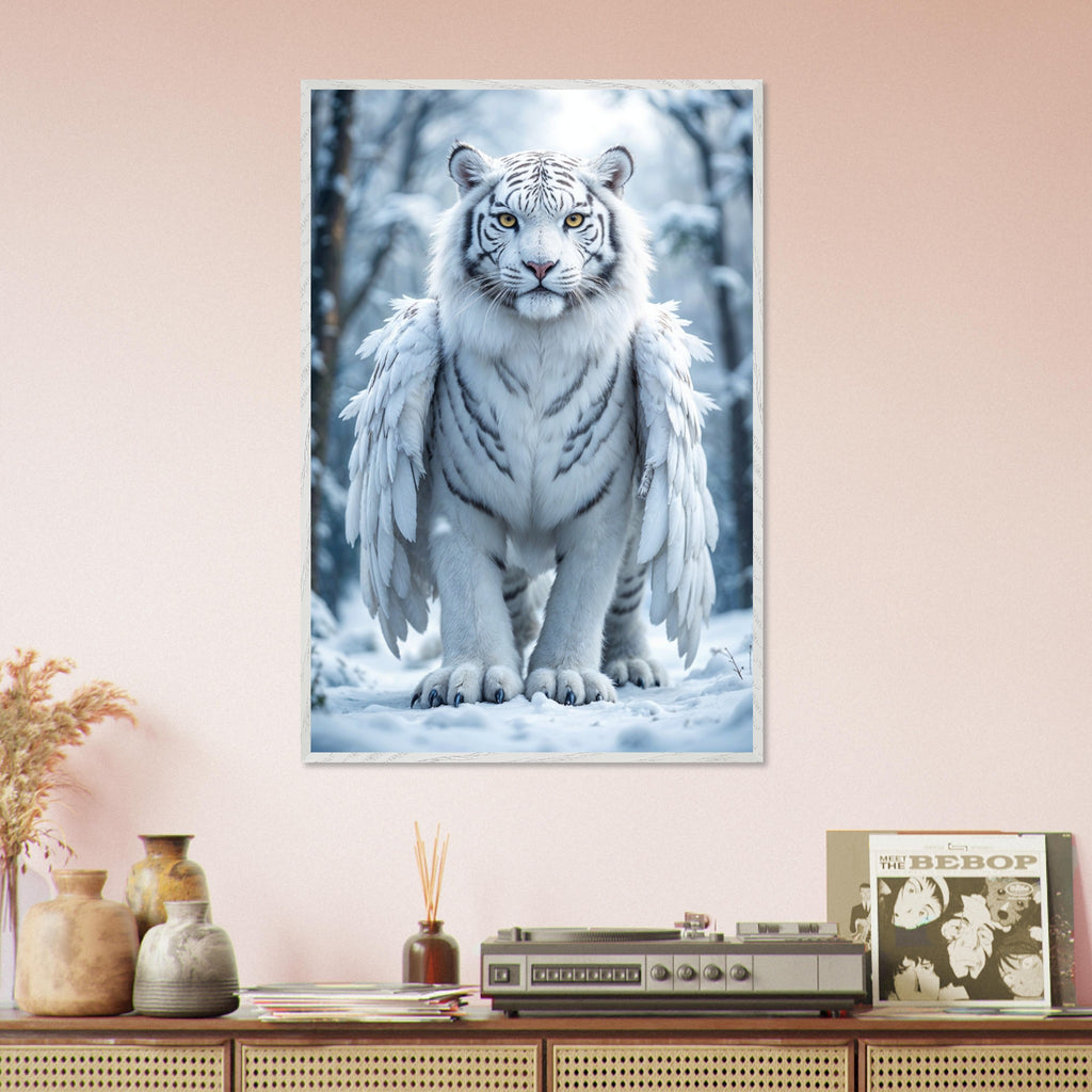 Frosted Elegance - Mythical White Tiger Framed Poster - White frame - Framed Posters