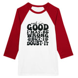 Doubtful Confidence - Unisex 3/4 sleeve Raglan T-shirt - White and Red - T-shirts