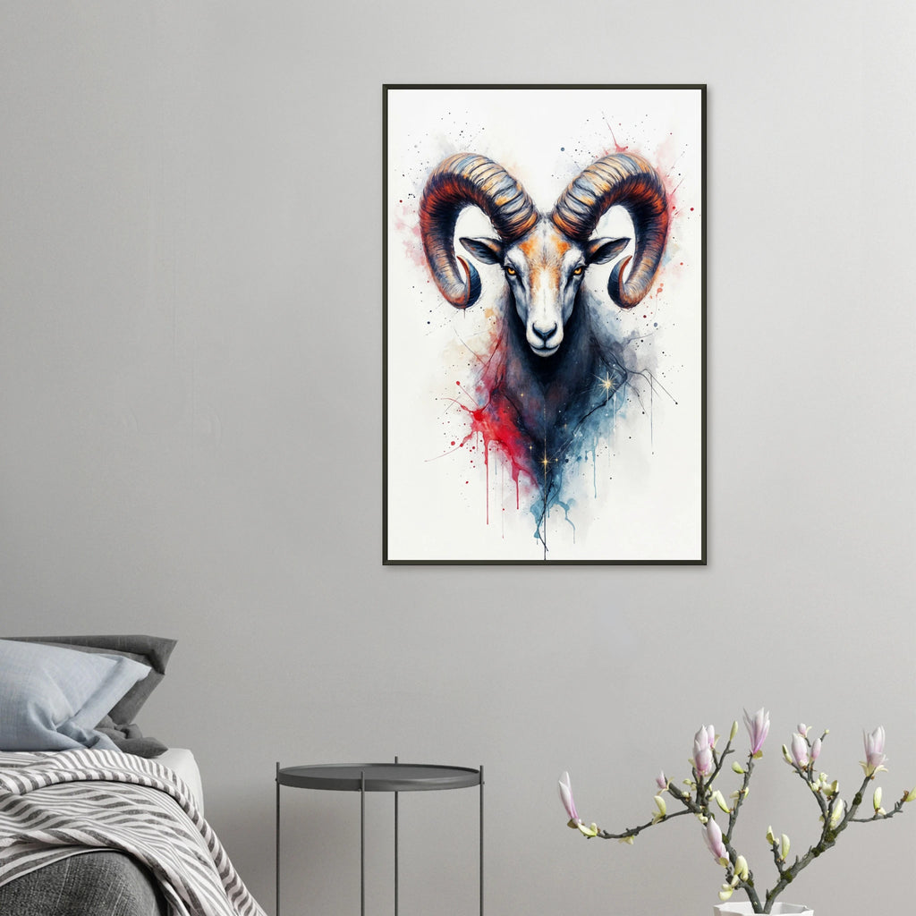 Bold Horns - Ram Head Framed Artwork - 60x90 cm 24x36″ - Metal Framed Posters