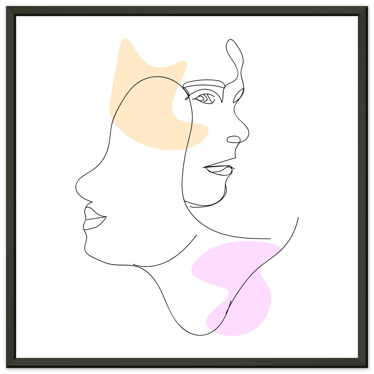 Mirrored Elegance - Artistic Line Faces in Gentle Tones - 50x50 cm 20x20″ - Metal Framed Posters