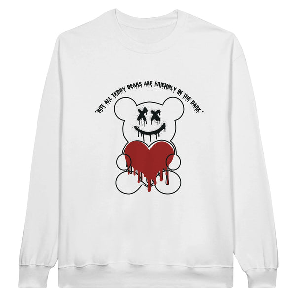 Heartfelt Warning - Unfriendly Teddy - White - Crewneck Sweatshirts