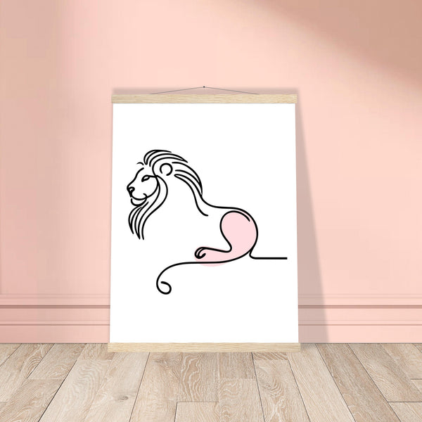 Regal Simplicity - Minimalist Lion Design - 45x60 cm 18x24″ Natural wood wall hanger - Posters With Hanger