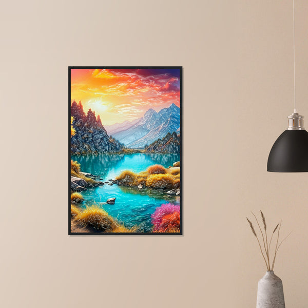 Mountain Serenity - Tranquil Landscape Art - - Wooden Framed Poster