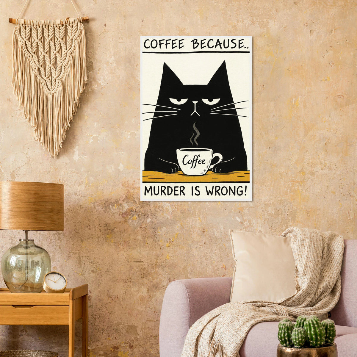 Funny Cat Coffee Quote - - Wooden Framed Posters