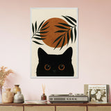 Sunset Whiskers – Minimal Cat Art Wooden Frame Gift - - Wooden Framed Posters