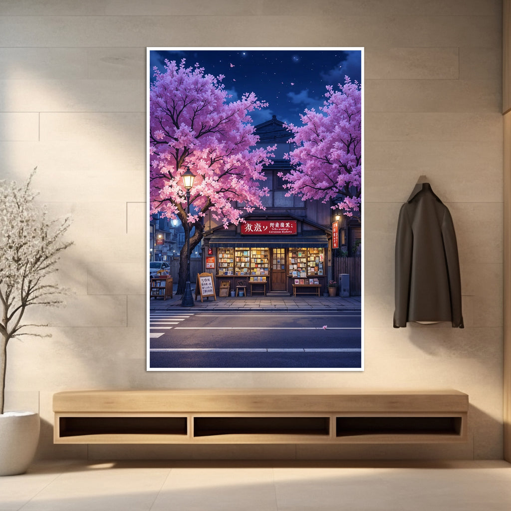 Blossoming Books - A Serene Nighttime Scene - 24x36 - Framed Posters