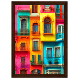 Vibrant Dreams - Colorful Cityscape Art - A4 21x29.7 cm 8x12″ Dark wood frame - Wooden Framed Poster