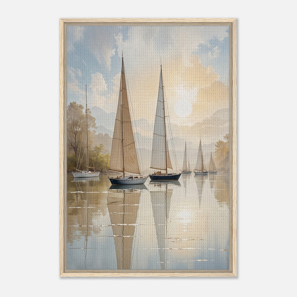 Tranquil Reflections - Sailboats in Sunlit Waters - - Canvas