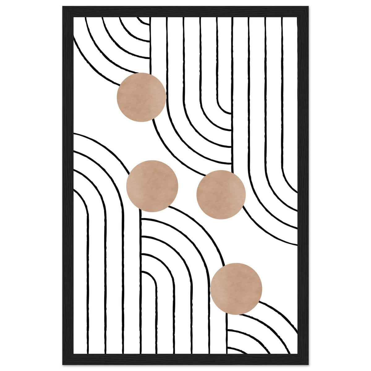 Timeless Elegance - Abstract Line Art with Natural Tones - 30x45 cm 12x18″ Black frame - Wooden Framed Posters