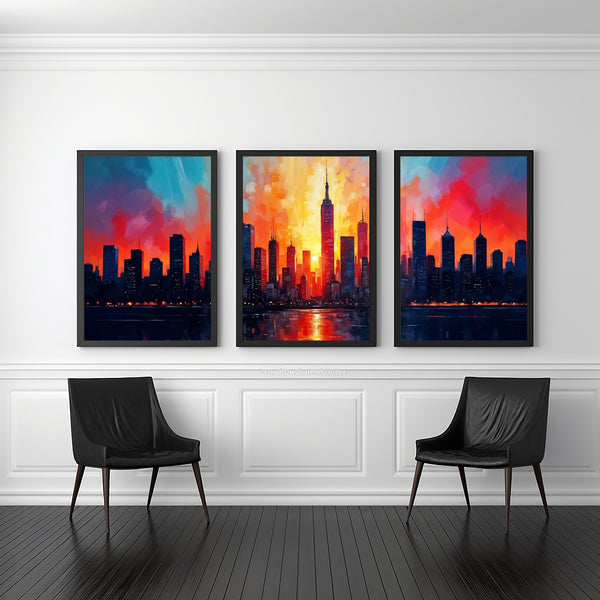 Radiant Cityscape at Dusk - 20x30 - Framed Posters