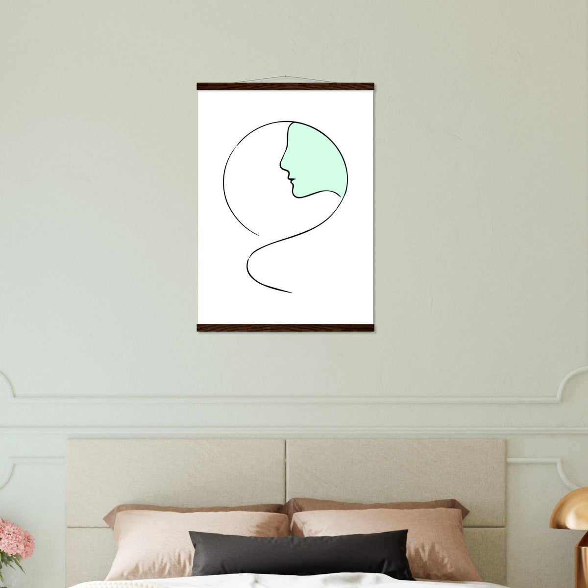 Serenity in Simplicity - Minimalist Face Art Poster - 50x70 cm 20x28″ Dark wood wall hanger - Posters With Hanger