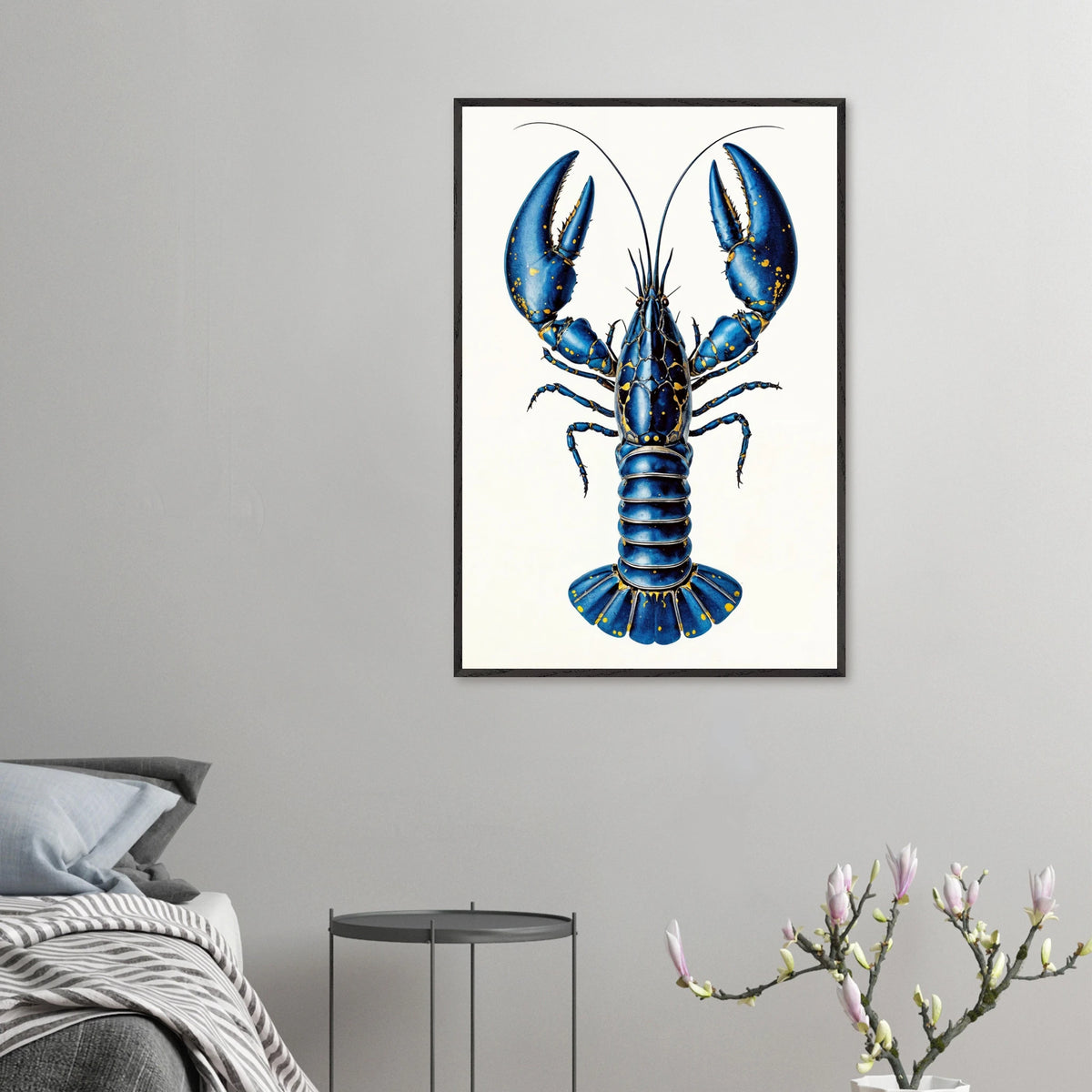 Vibrant Blue Lobster – Art Print for Sea Enthusiasts - Black frame - Wooden Framed Posters