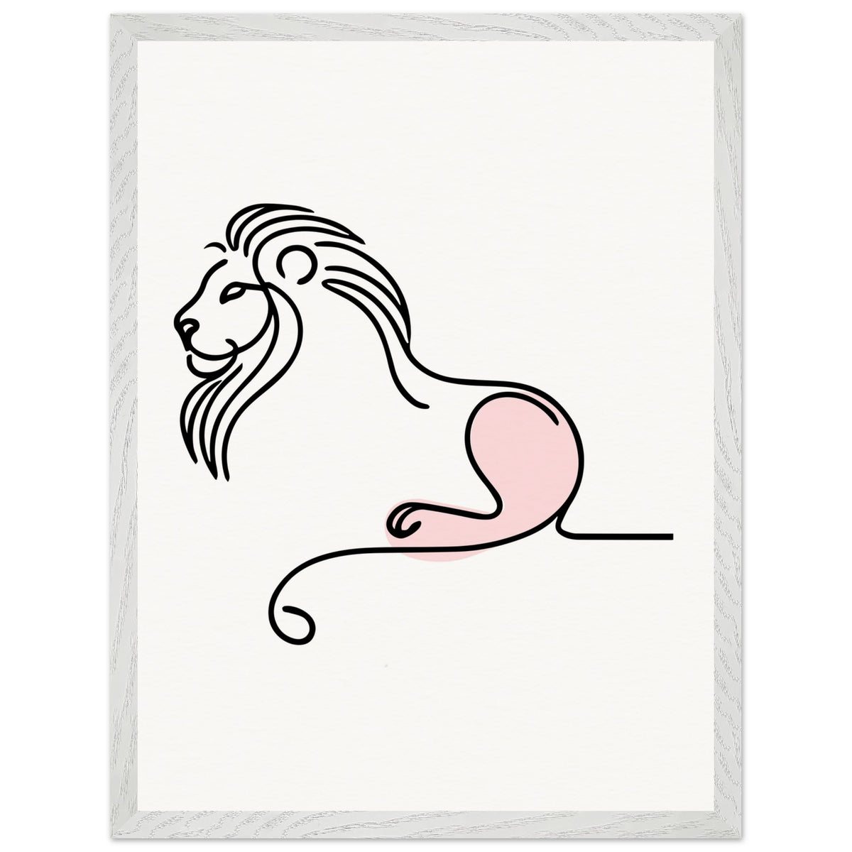 Majestic Serenity - Lion Line Art Poster - 45x60 cm 18x24″ White frame - Wooden Framed Posters