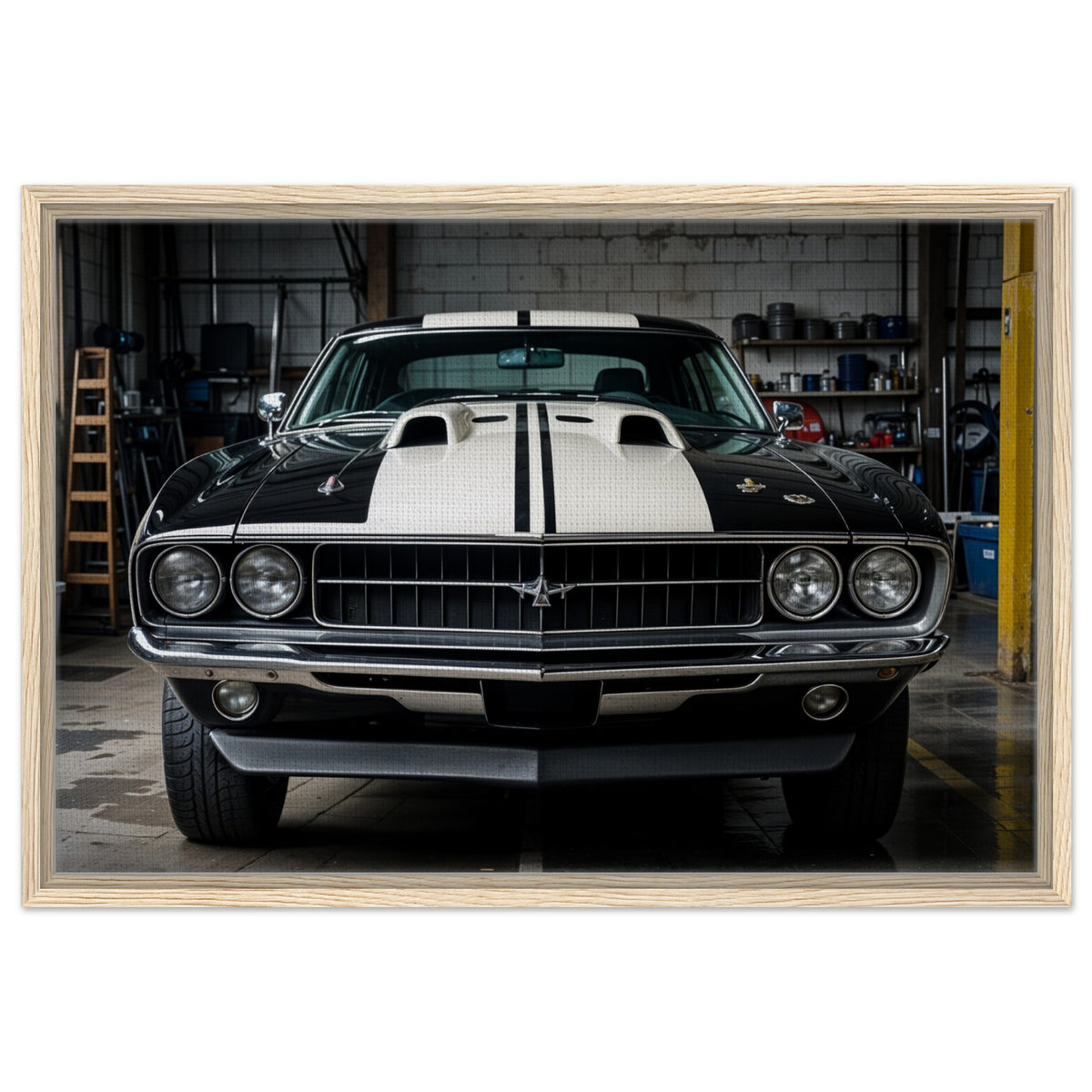 Iconic Drive - Black-and-White Muscle Power - 60x90 cm 24x36″ - Framed Canvas