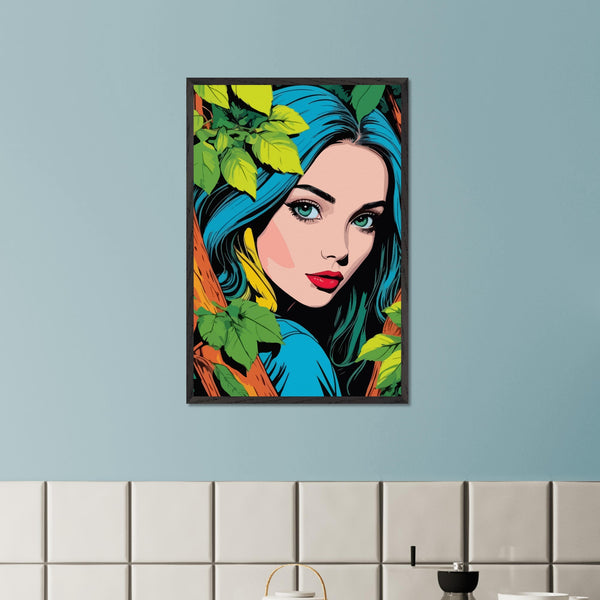 Premium Nature's Elegance - The Blue-Haired Muse - - Wooden Framed Posters