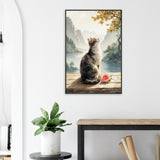 Tranquil Companion - A Cat in Nature's Embrace - 60x90 cm 24x36″ - Framed Posters